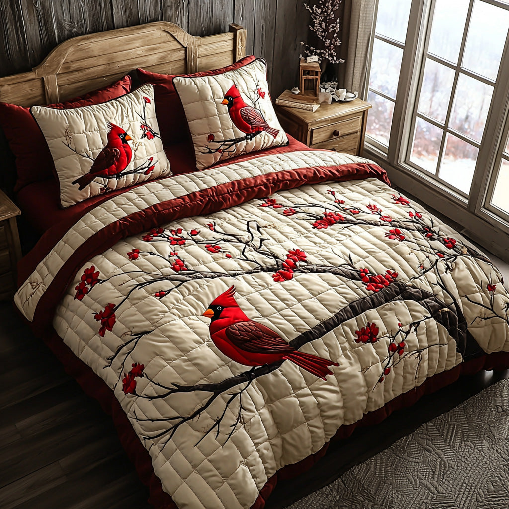Cardinal Whispers Quilted Bedding Set Bed Room Decoration Cardinal Themed Gifts