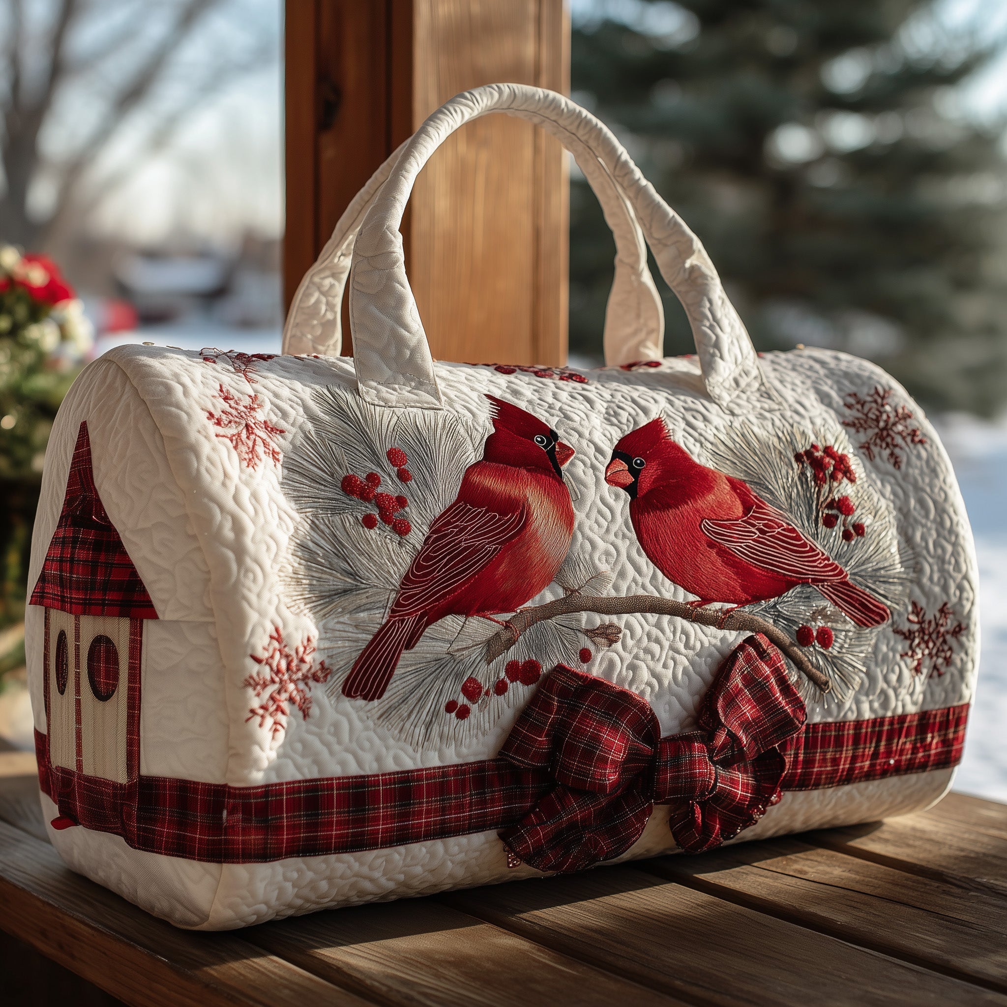 Cardinal Winter Couple Quilt Duffle Bag For Office And Campus