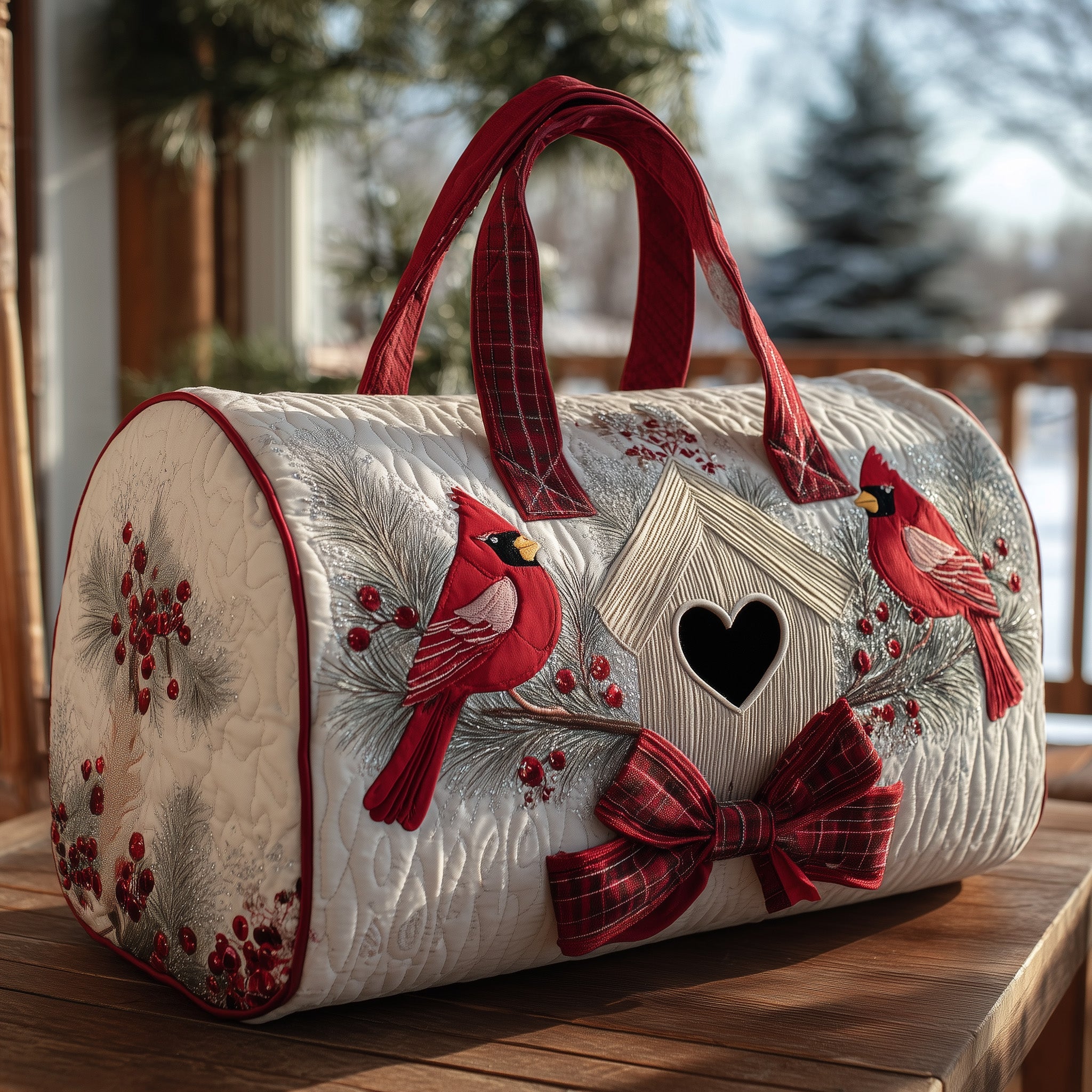 Cardinal Winter Couple Quilt Duffle Bag Travel Friendly Design