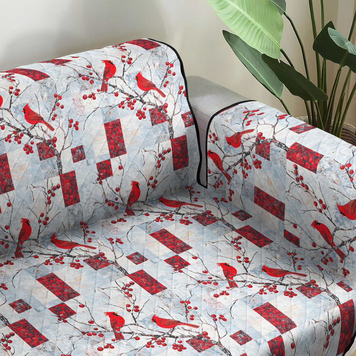 Cardinal Winter Whisper Quilted Sofa Cover Holiday Couch Covers Cardinal Christmas Gift