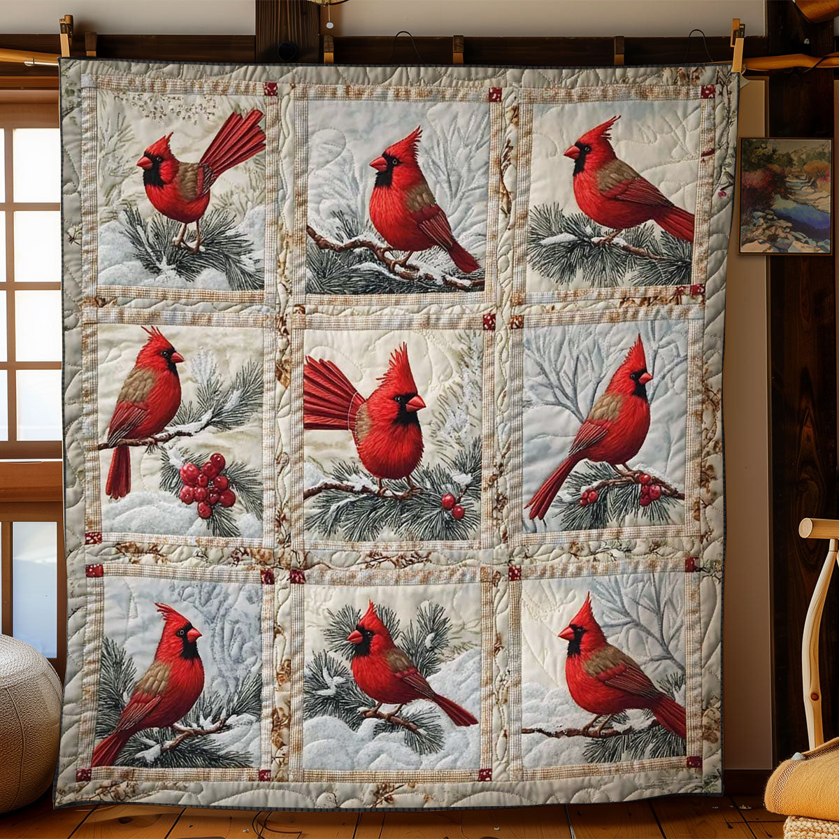 Cardinal Wonderland Quilted Blanket Best Throw Blanket Pregnant Daughter Gifts