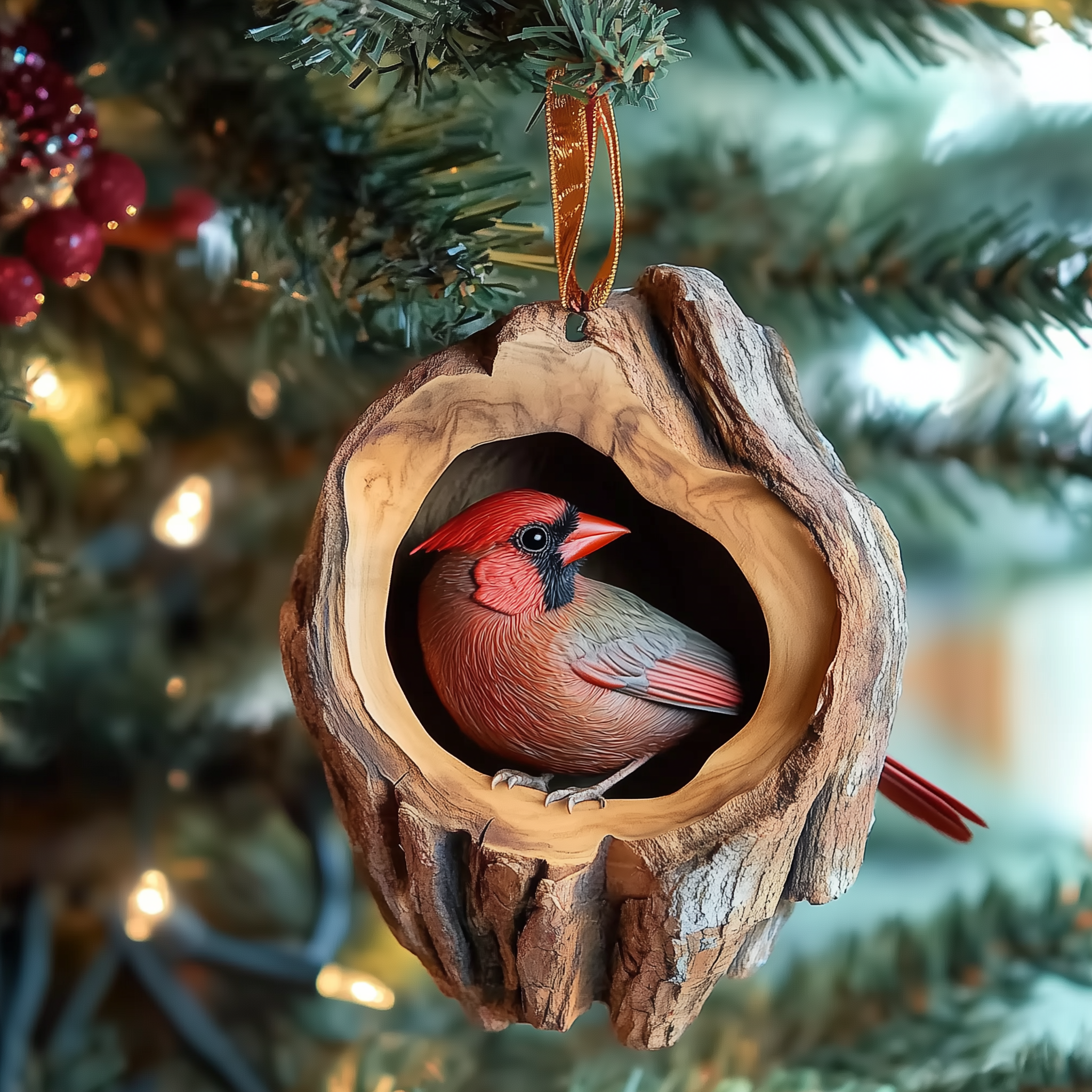 Cardinal Wood Hollow Acrylic Ornament Family Christmas Ornament