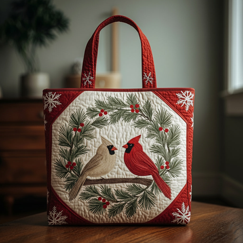 Cardinal Wreath Quilted Tote Bag Cardinal Themed Gifts