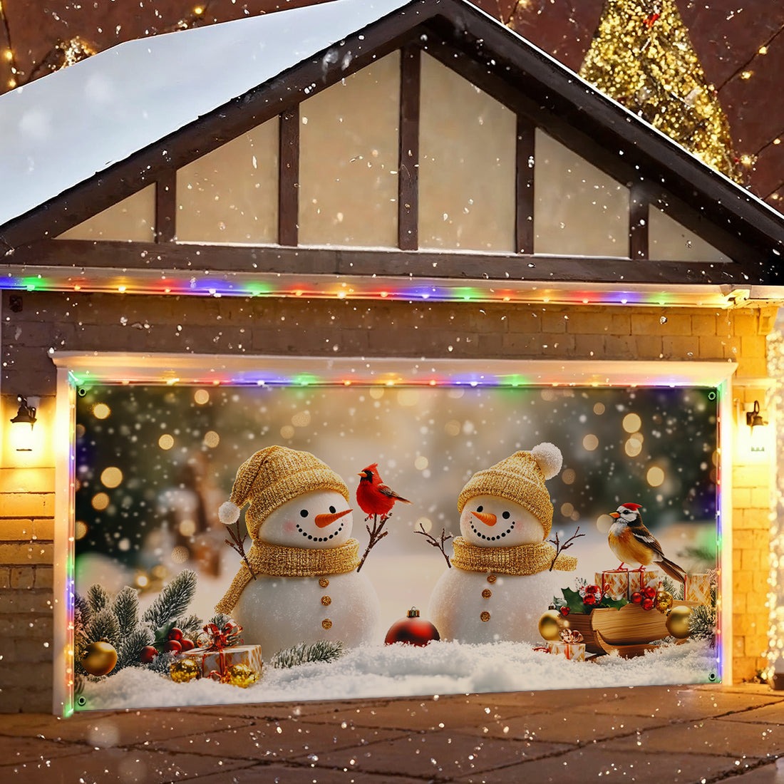 Cardinals And Elegant Snowy Couple Christmas Garage Door Cover Outside Decor Xmas Presents