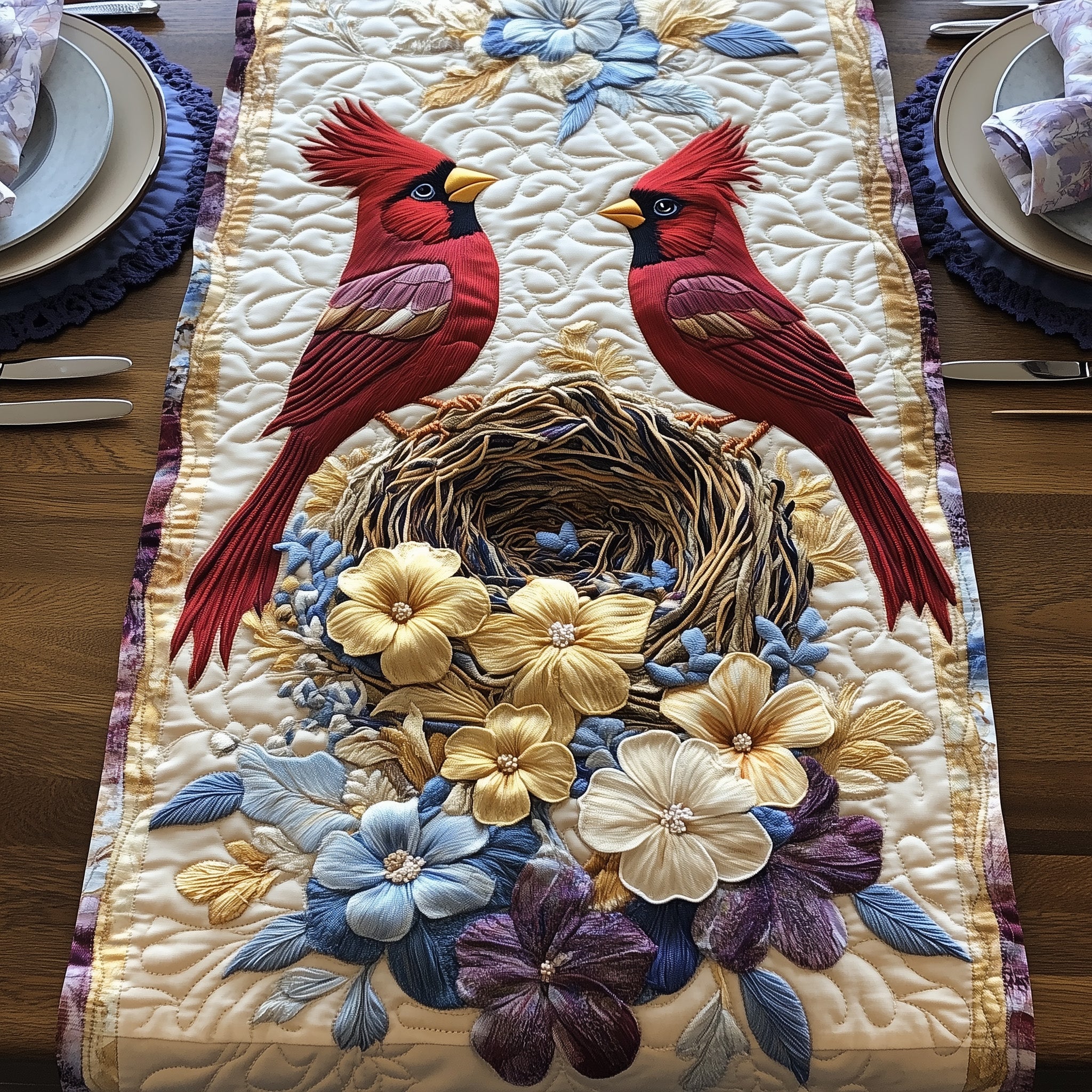 Cardinals Blooming Heaven Quilted Table Runner Seasonal Table Runner for Holidays