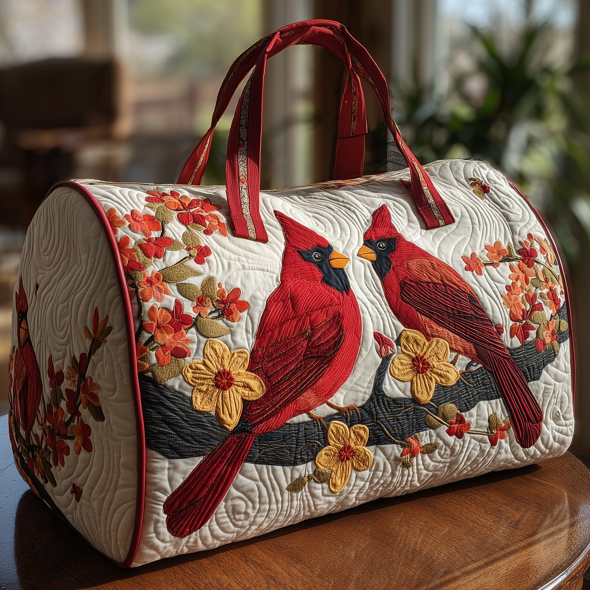 Cardinals In Bloom Quilt Duffle Bag Daily Essentials Organizer