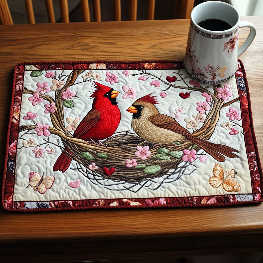 Cardinals in Bloom Quilted Placemat Christmas Home Dec Gift Ideas For Bird Lovers