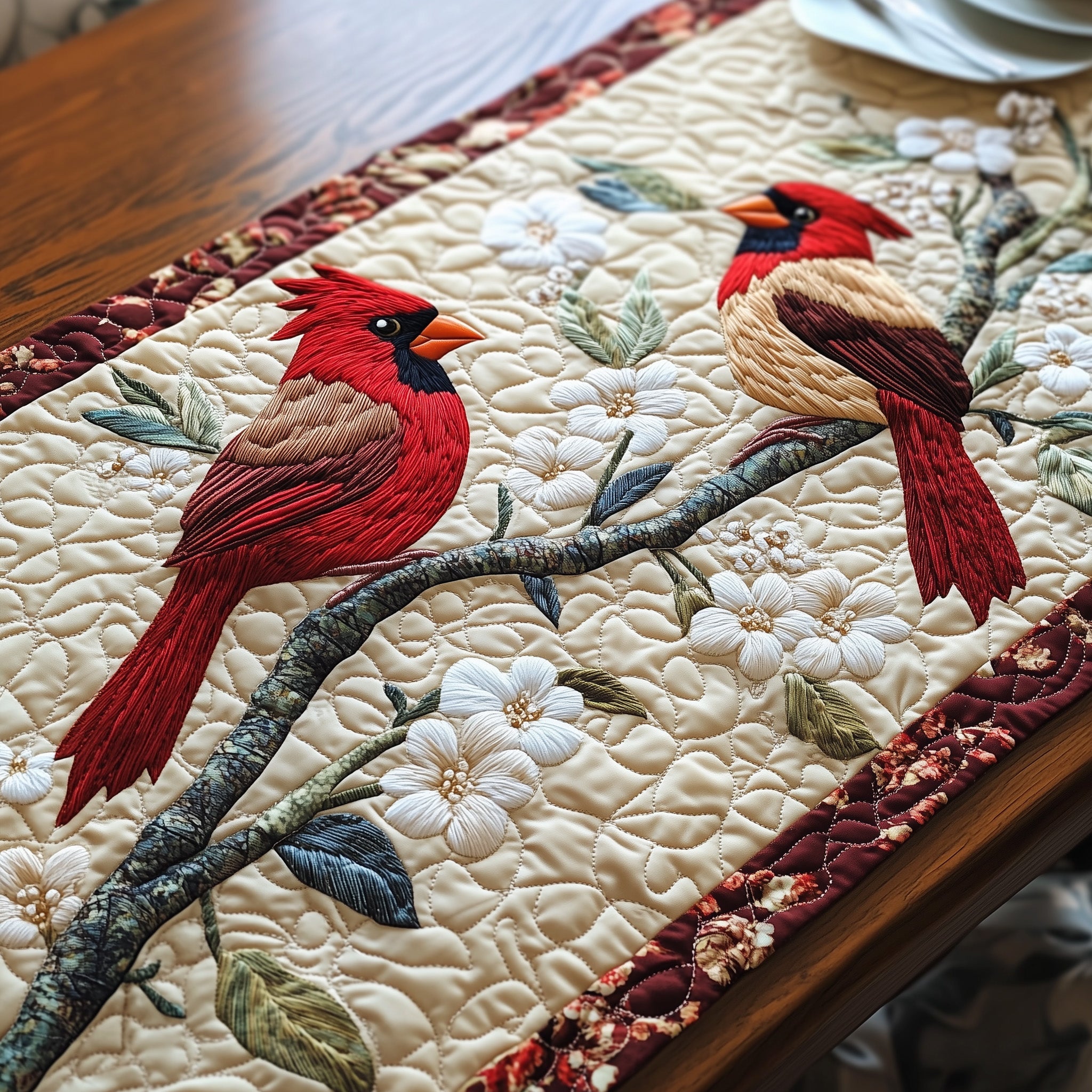 Cardinals In Bloom Quilted Table Runner Christmas Dining Table Runner