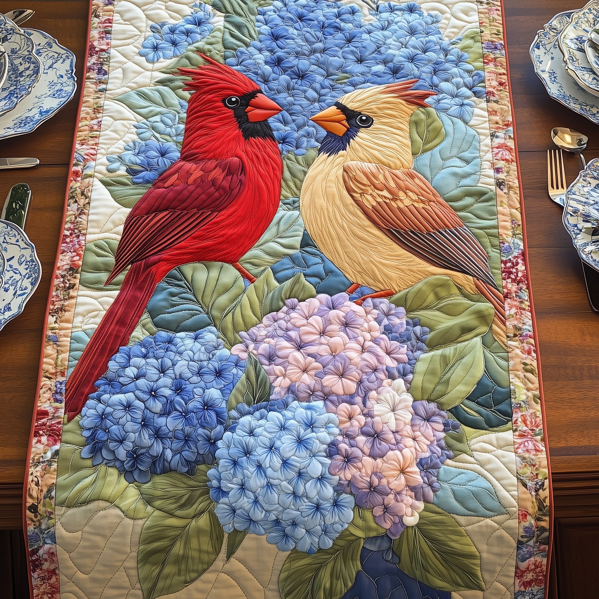 Cardinals In Bloom Quilted Table Runner Cozy Winter Table Runner for Home
