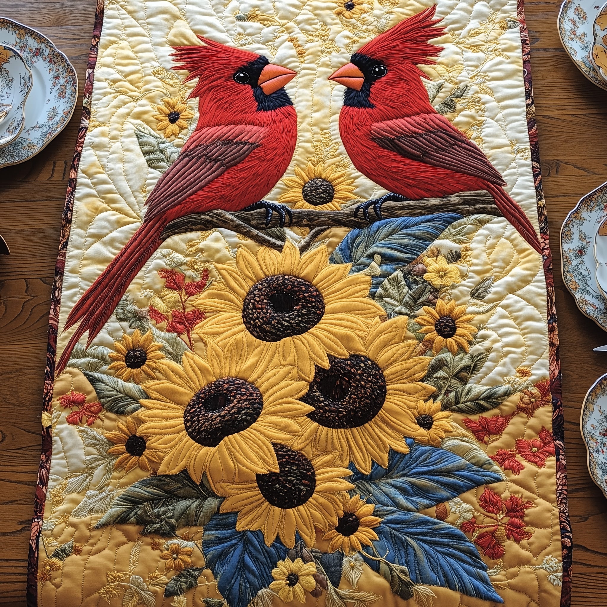 Cardinals In Bloom Quilted Table Runner Winter Table Runner