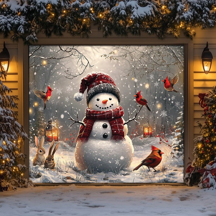 Cardinals Rabbit And Snowman Christmas Garage Door Cover Xmas Gifts For Animal Lovers