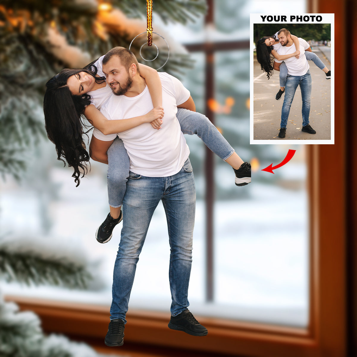 Carefree Moments Personalized Photo Mica Ornament Christmas Gift For Couple Family members