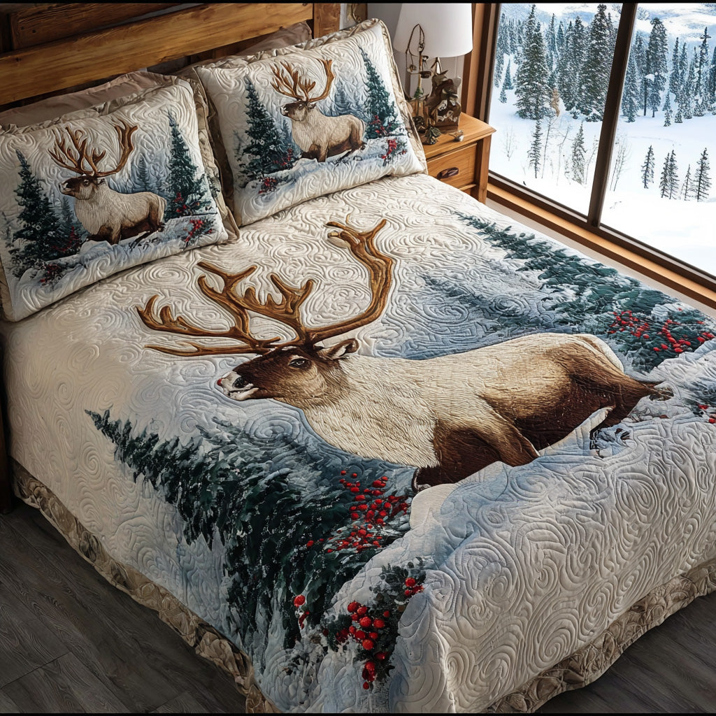 Caribou Rest Quilted Bedding Set Xmas Duvet Sets Christmas Presents For Wife