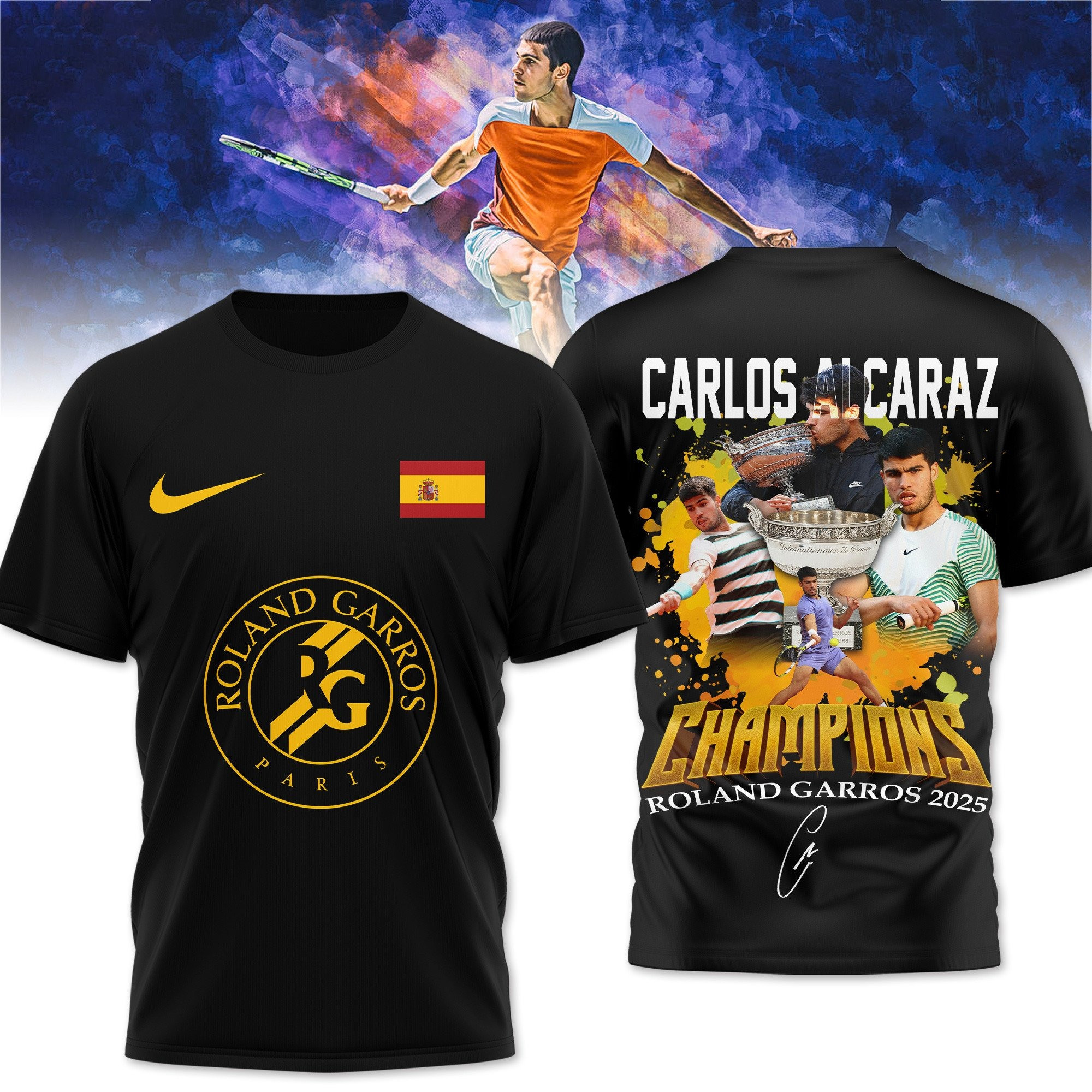 Carlos Alcaraz Champions 2025 Roland Garros Paris T-Shirt Gifts For Husband