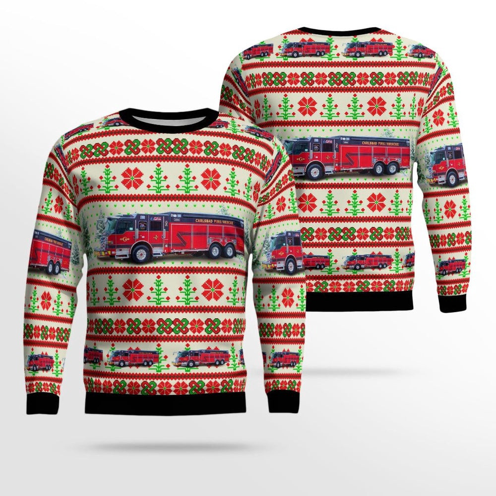 Carlsbad New Mexico Carlsbad Fire Department AOP Ugly Sweater Xmas Unisex Sweater Christmas Gifts For Men Women