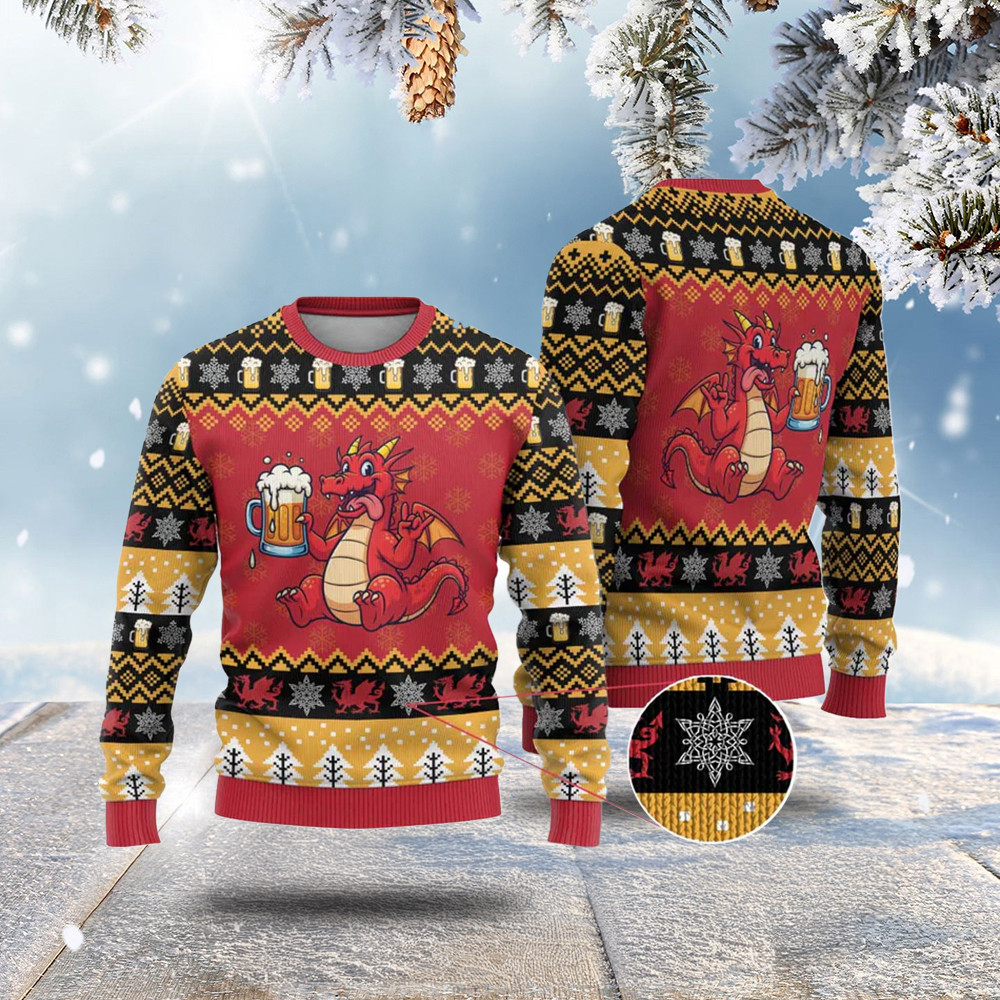 Carmarthenshire Wales Christmas Ugly Christmas Sweater Funny Dragon Beer Xmas Xmas Gifts For Son