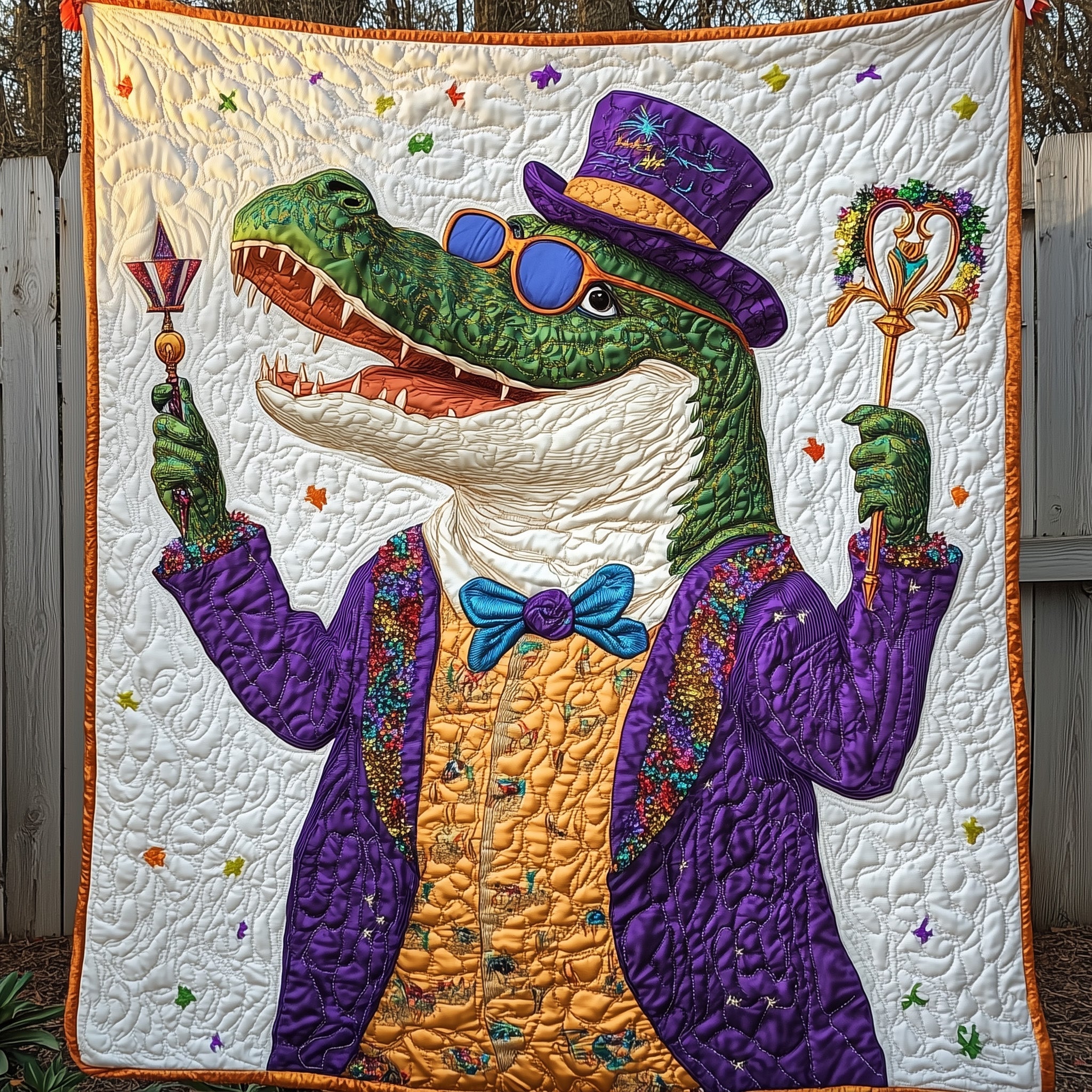 Carnival Alligator Quilted Blanket Sofa Throw BlanketMardi Gras Gift Shop
