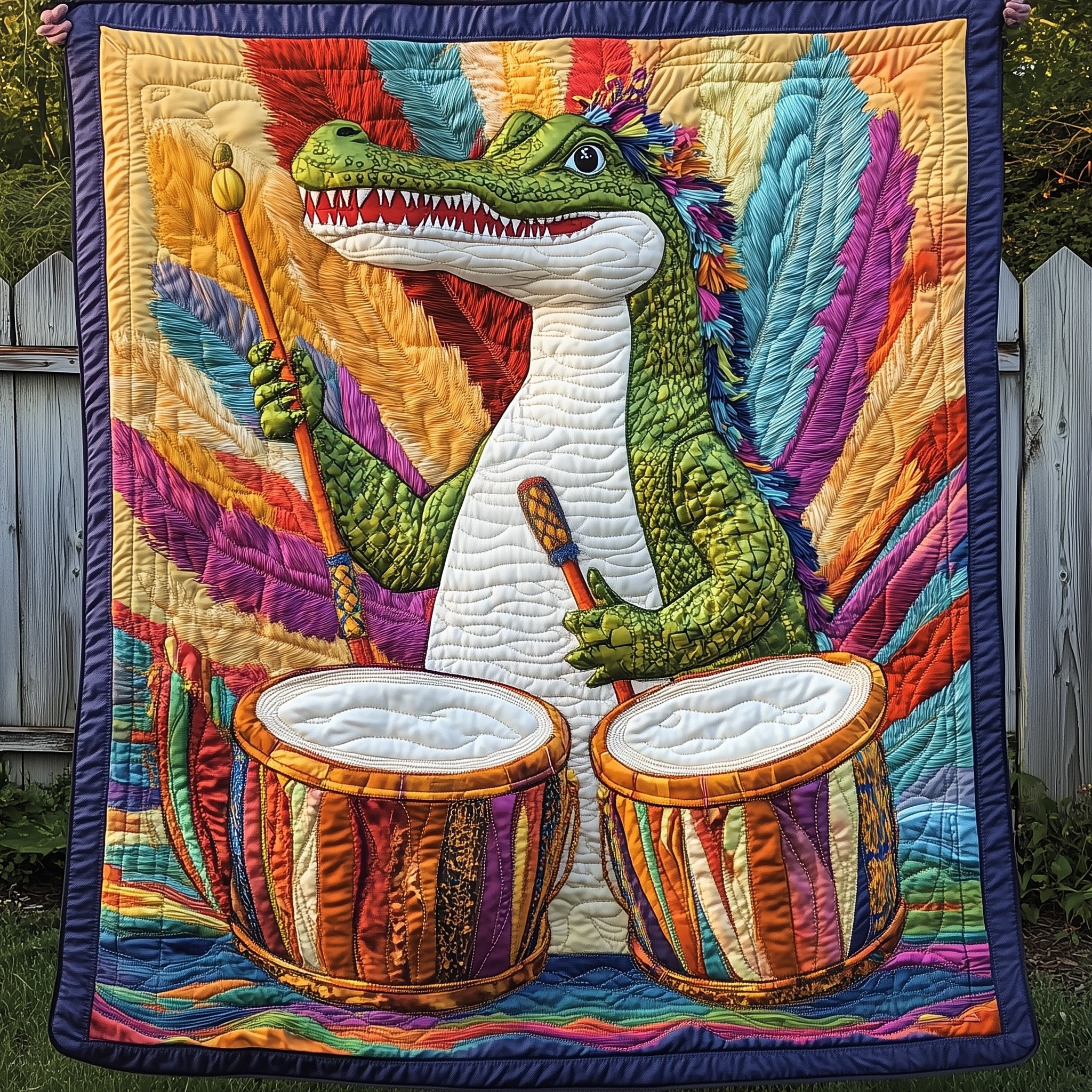 Carnival Alligator Quilted Blanket Sofa Throw BlanketMardi Gras King Gifts