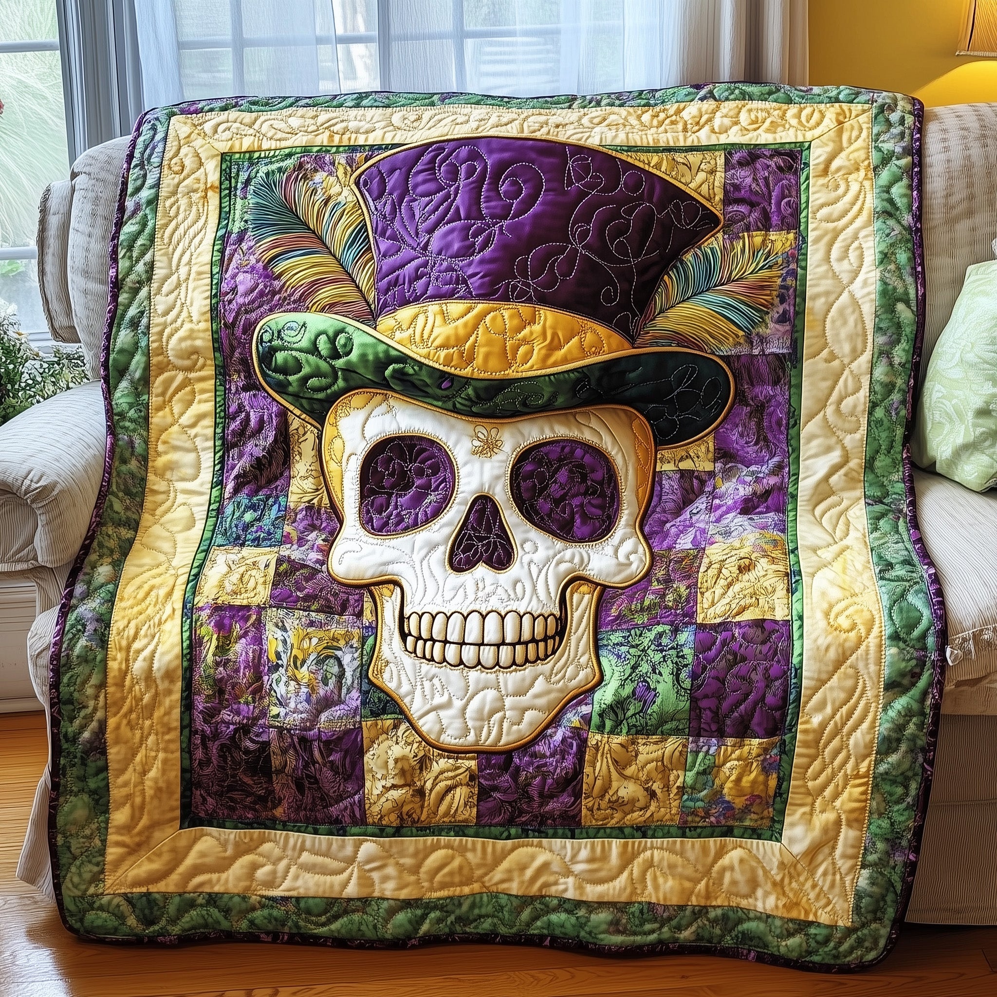 Carnival of Skull Quilted Blanket Sofa Throw BlanketCarnival Mardi Gras Gift Ideas