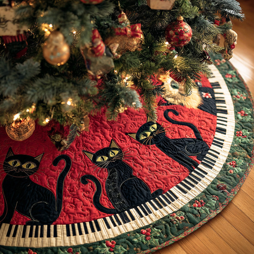 Carol Cat Christmas Quilted Tree Skirt Animal Themed Home Decor Christmas Gift For Cat Lover