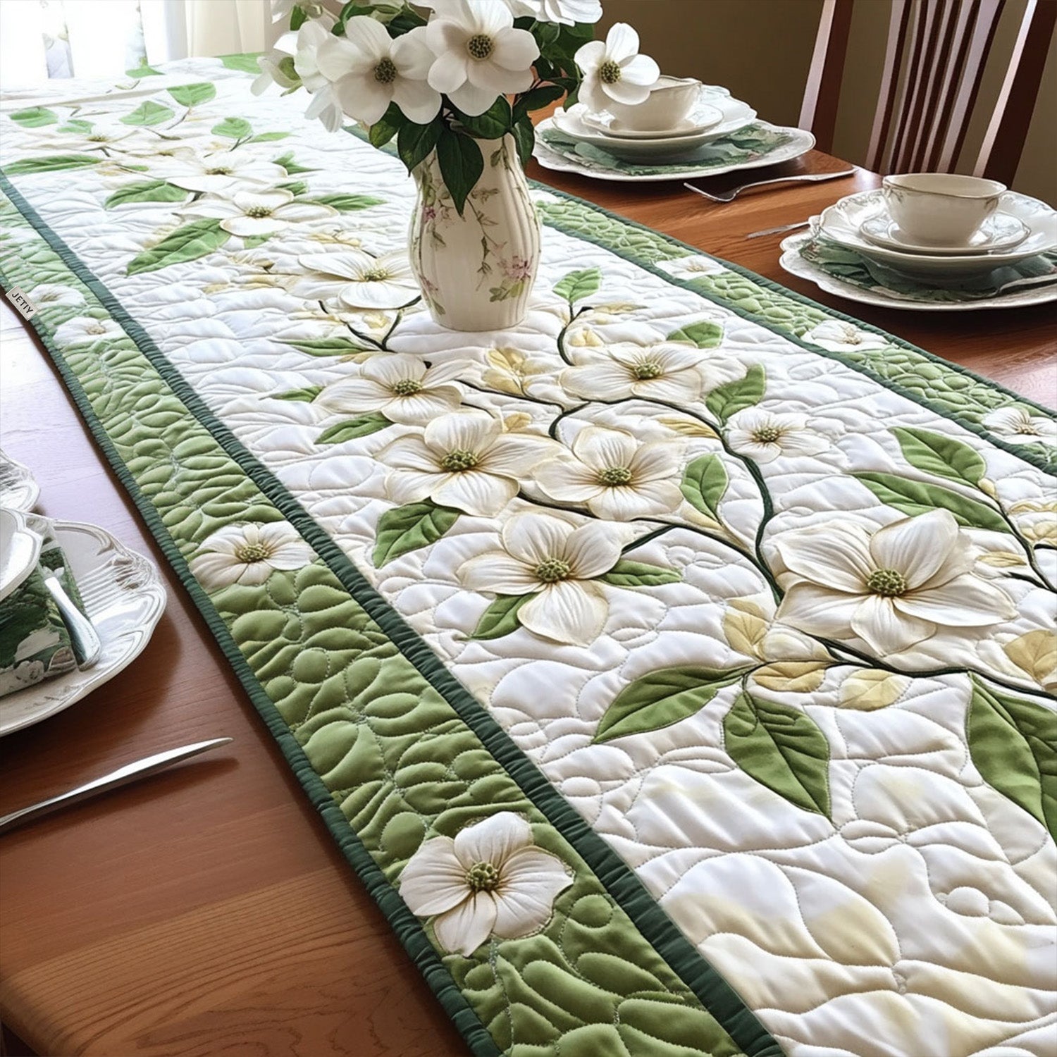 Carolina Blossoms Quilted Table Runner Floral Table Cover Gift For Coworker