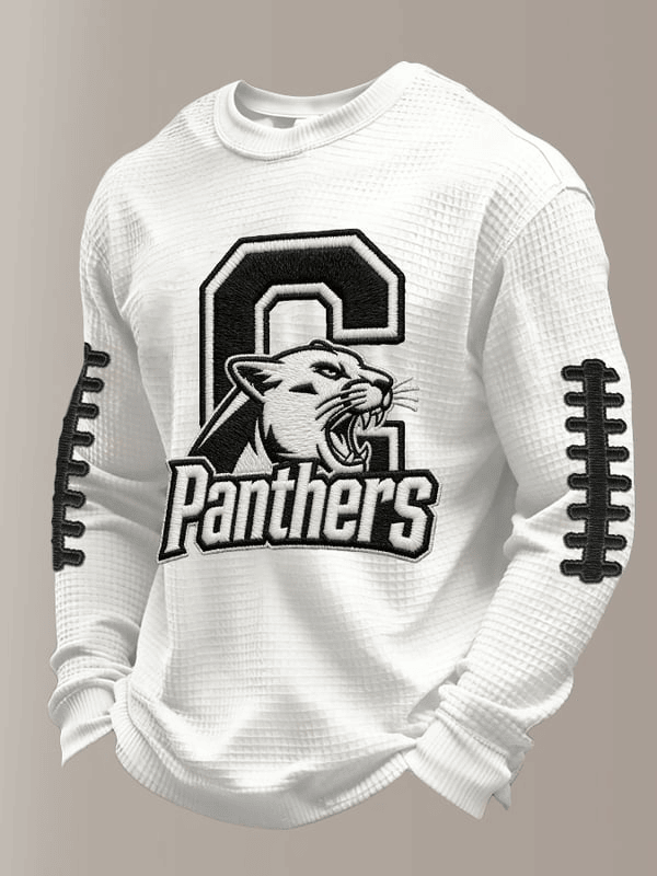 Carolina Football Waffle Long Sleeve T-Shirt Panthers Clothing Gifts For Football Fan