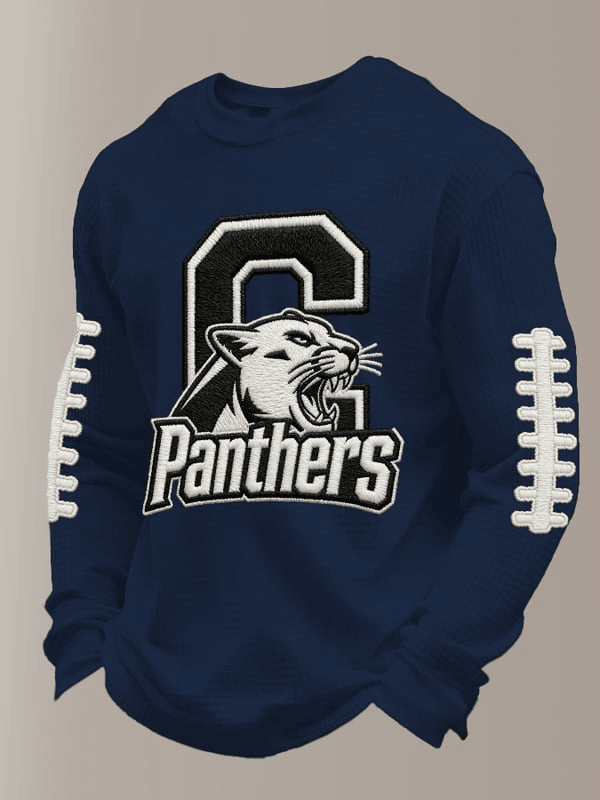 Carolina Football Waffle Long Sleeve T-Shirt Panthers Shirt Gifts For Football Lovers