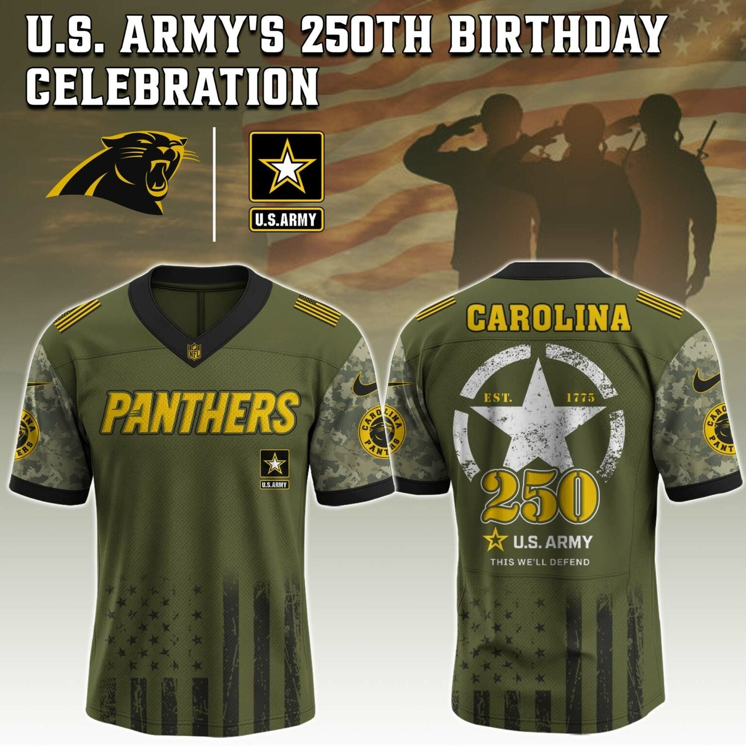 Carolina Panthers NFL x 250 US ARMY Jersey Best Gifts For Football Fans