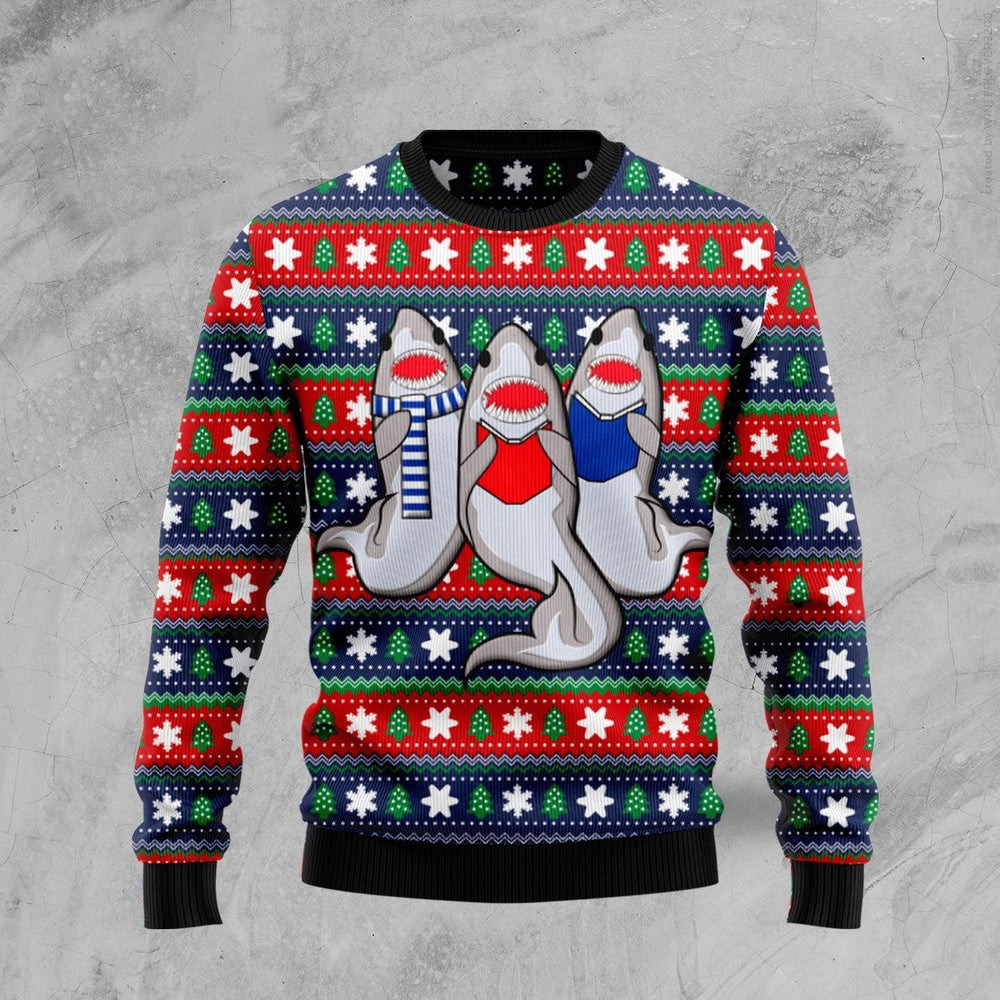 Carolling Sharks Ugly Christmas Sweater Gift For Christmas