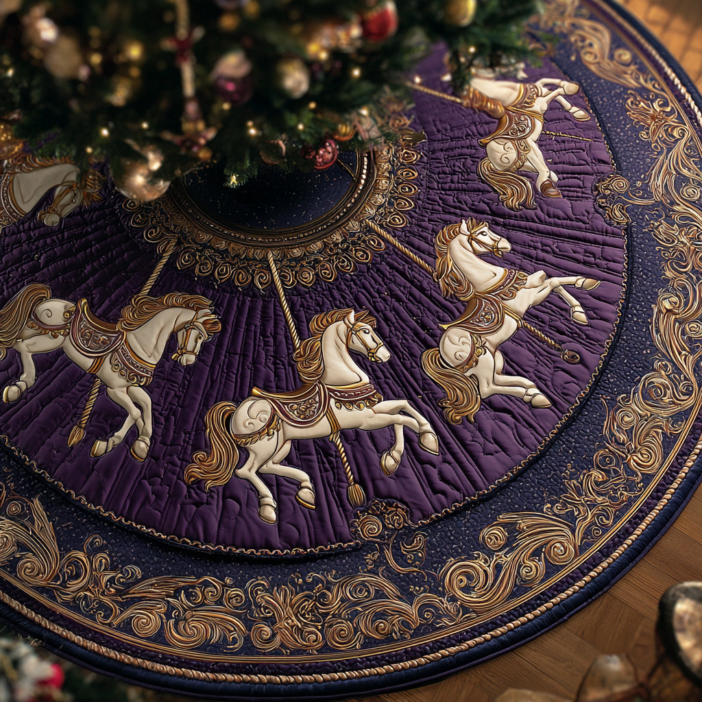 Carousel Horse Dream Quilted Christmas Tree Skirt Xmas Indoor Decorations Best Gifts For Horse Lovers