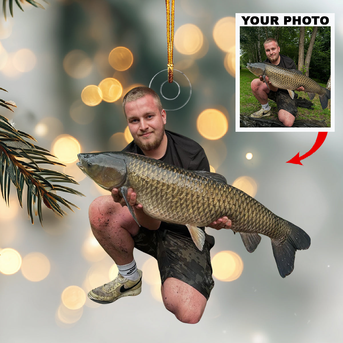 Carp Fishing Day Personalized Photo Mica Ornament Christmas Gift For Family Members Carp
