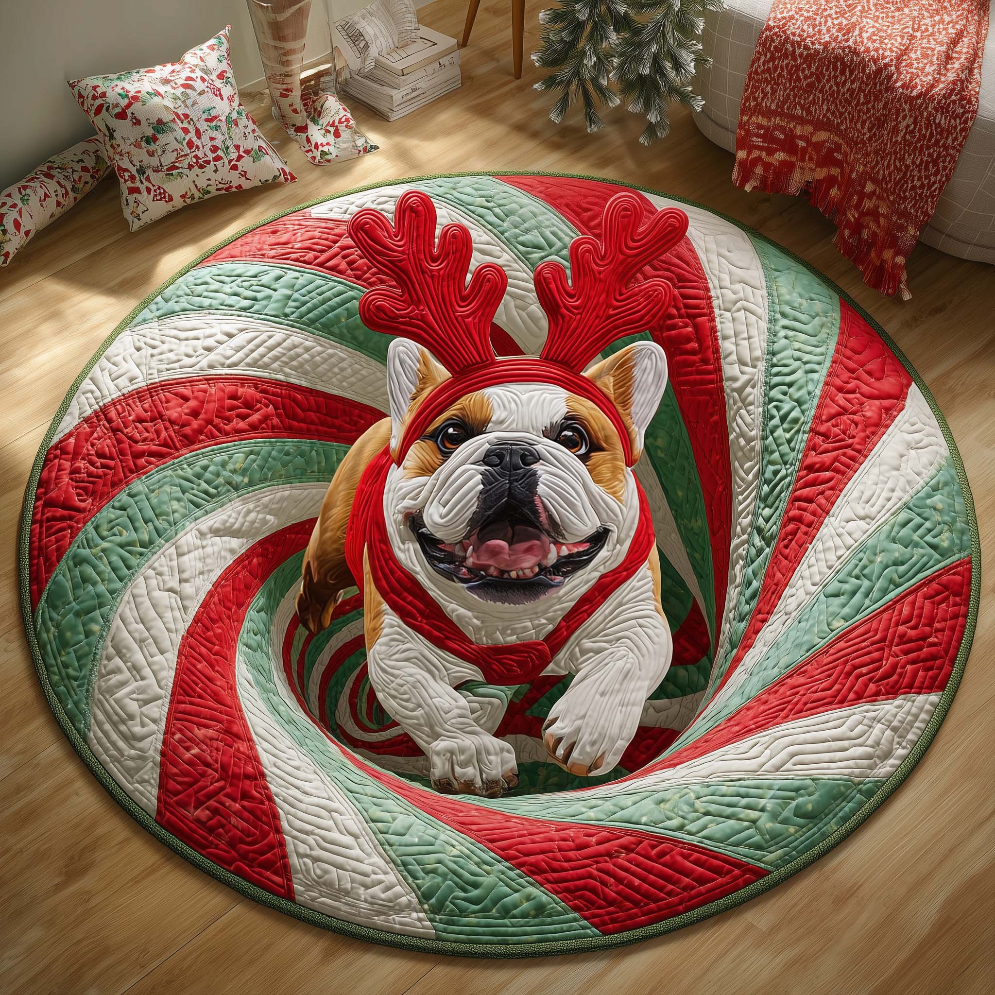 Cartoon Bulldog Quilted Round Mat Gftoqm91 Beautiful Quilted Round Mat Gift for Loved Ones