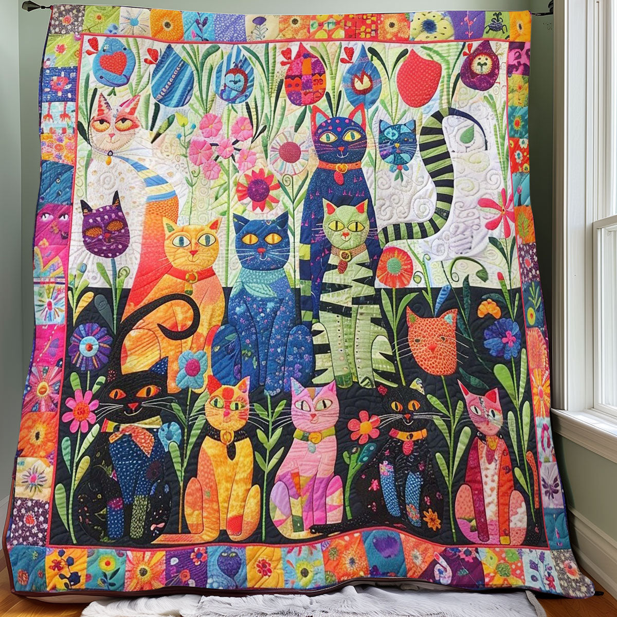 Cartoon Cat Garden Quilt Blanket Throw Blankets For Couch Christian Wedding Gifts