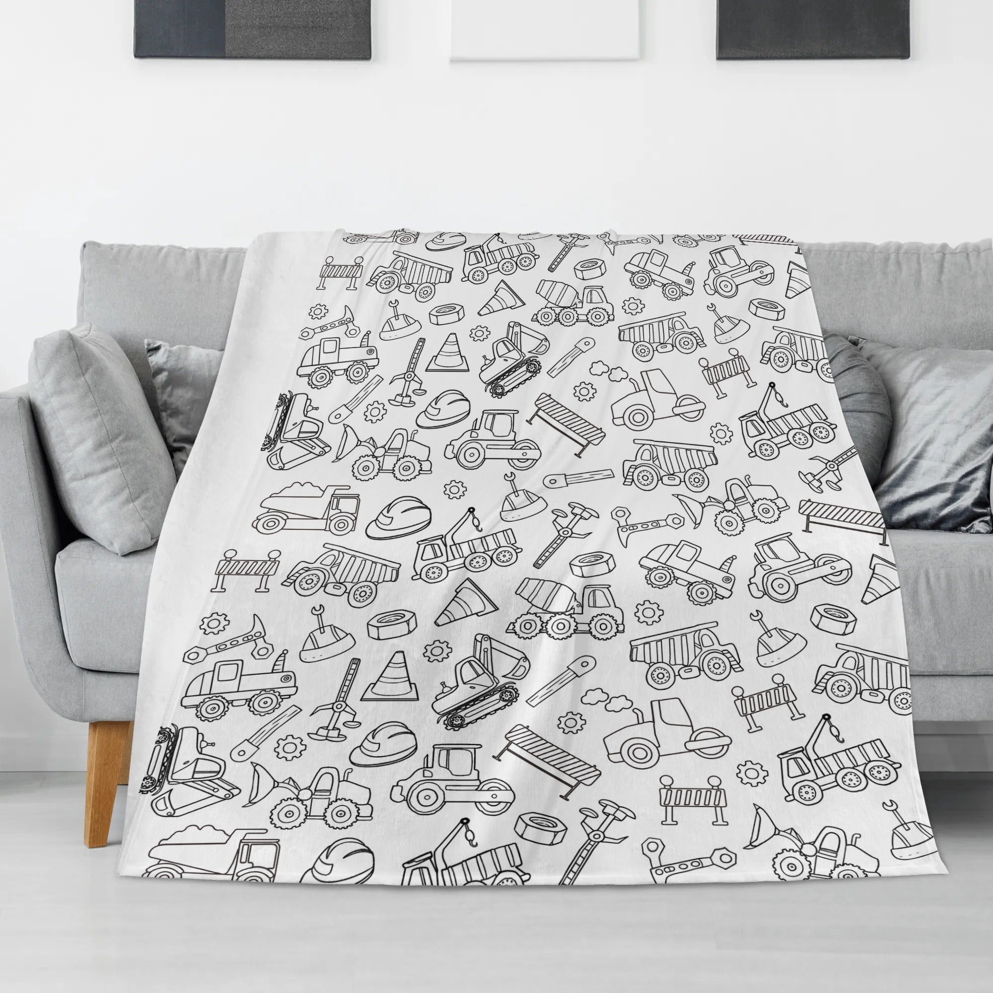 Cartoon Construction Doodle Blanket- Gift for Kids Cartoon Construction Doodle Blanket- Gift for Kids