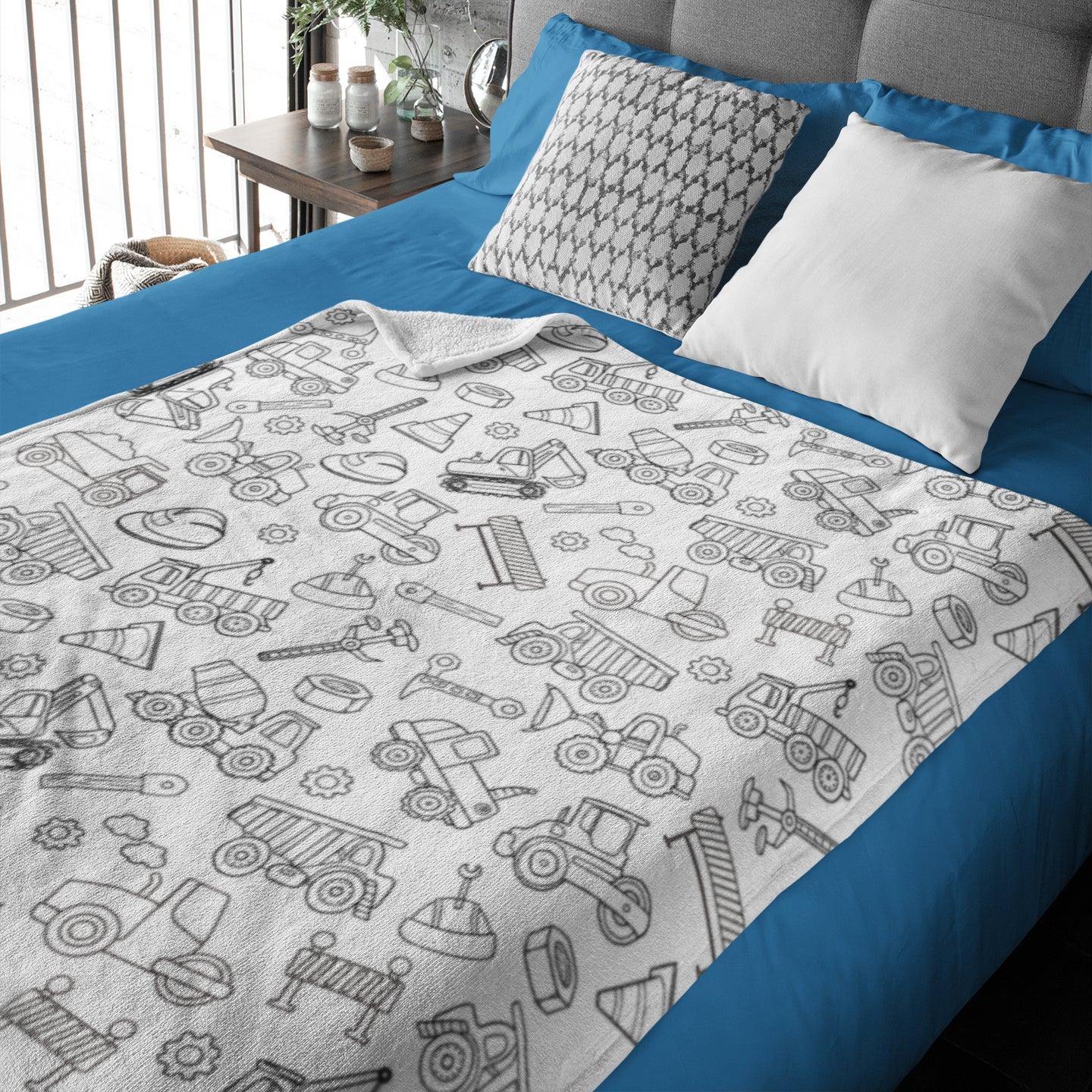 Cartoon Construction Doodle Blanket- Gift for Kids Cartoon Construction Doodle Blanket- Gift for Kids