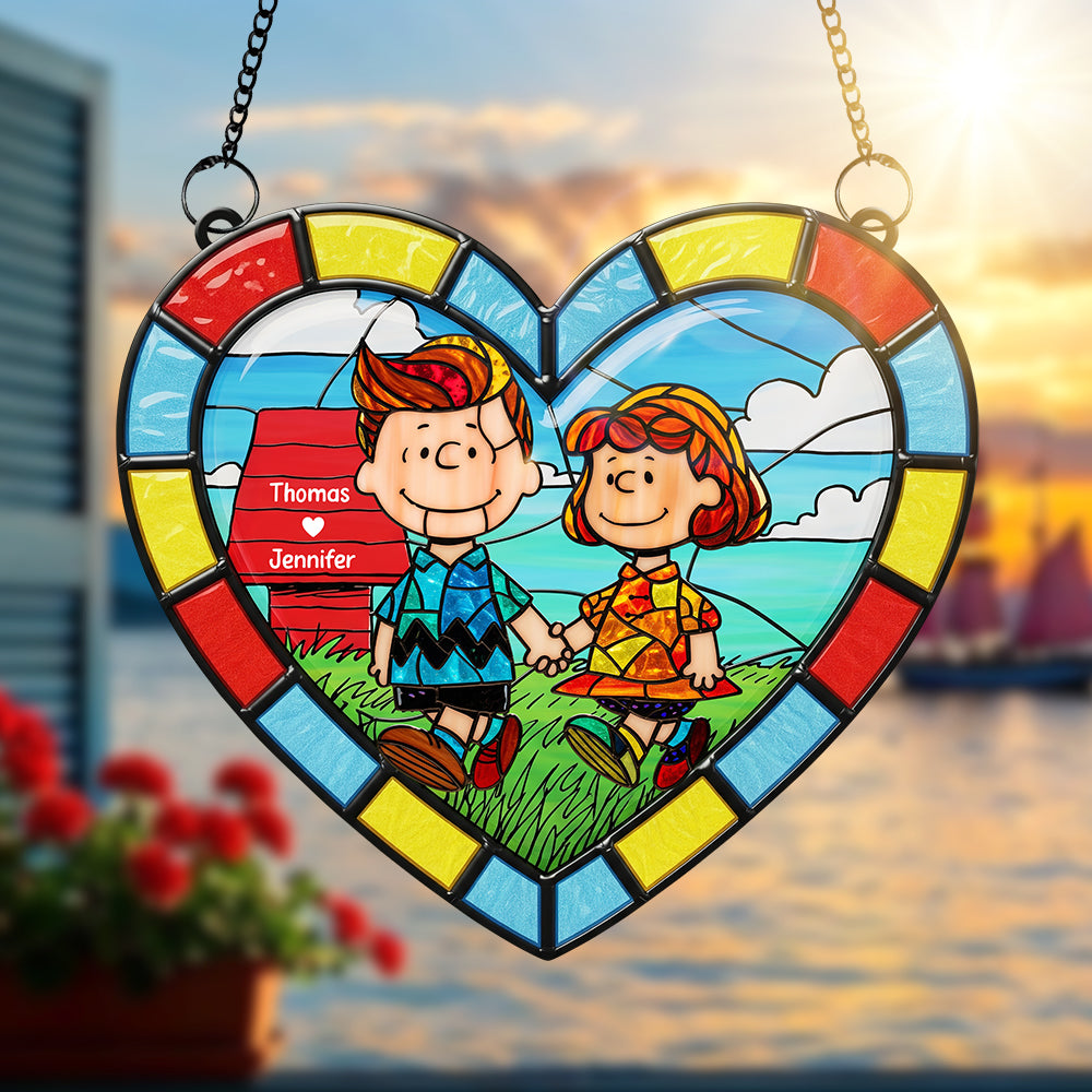 Cartoon Couple Hand In Hand Suncatcher Ornament - Personalized Gifts For Couple - Xmas Ornament Gift Cartoon Couple Hand In Hand Suncatcher Ornament - Personalized Gifts For Couple - Xmas Ornament Gift