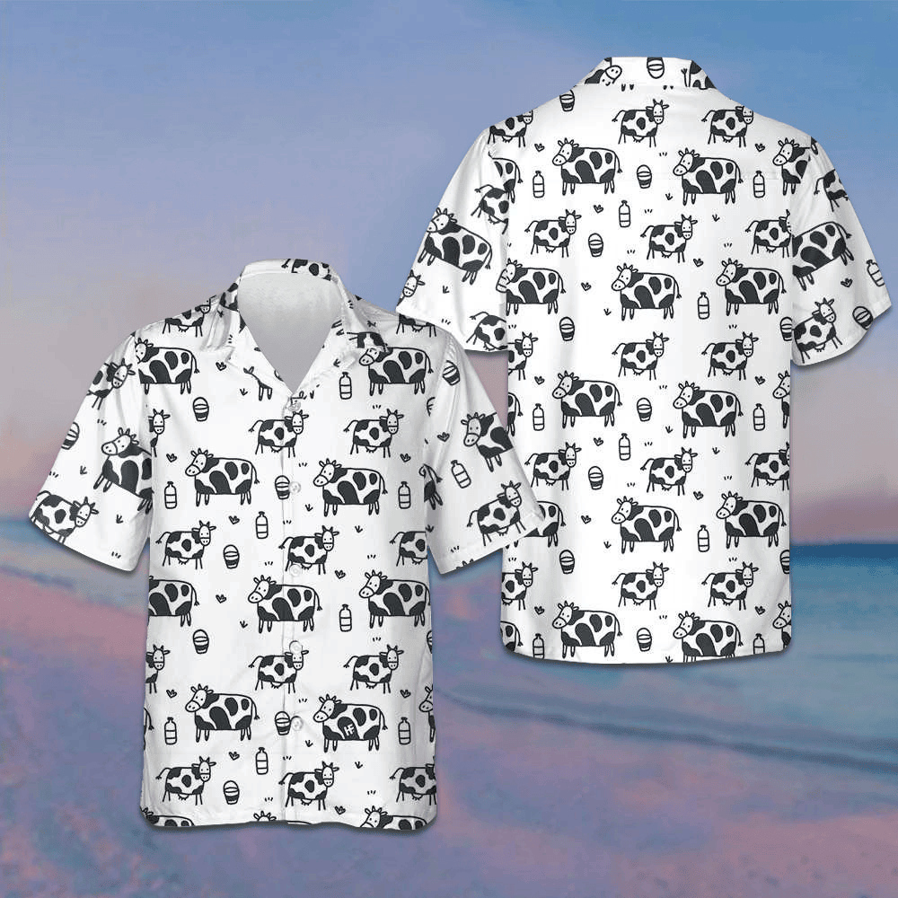 Cartoon Cow Hawaiian Shirt Funny Cow Button Down Beach Shirts Gifts For Uncle