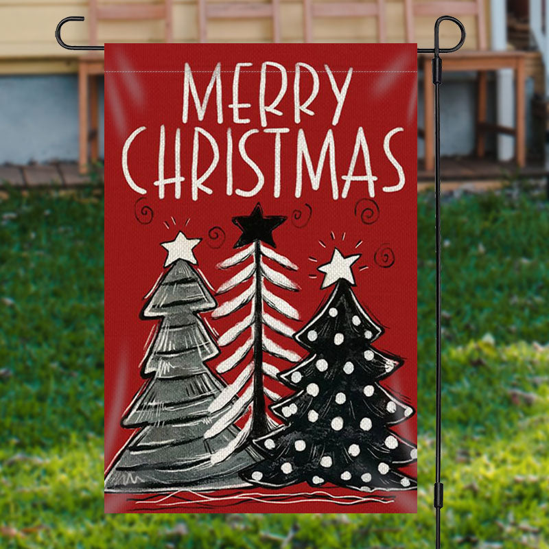 Cartoon Pine Tree Merry Christmas Flag Winter Outside Home Decor Gifts For Sister