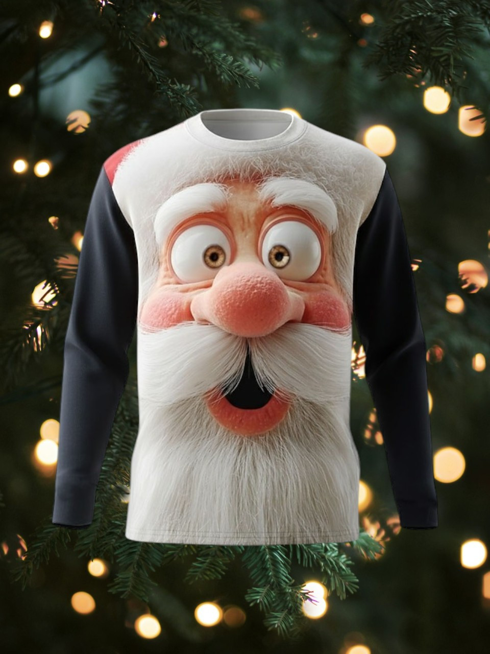 Cartoon Santa Face Christmas Long Sleeve Shirt Cute Clothes Xmas Presents For Son