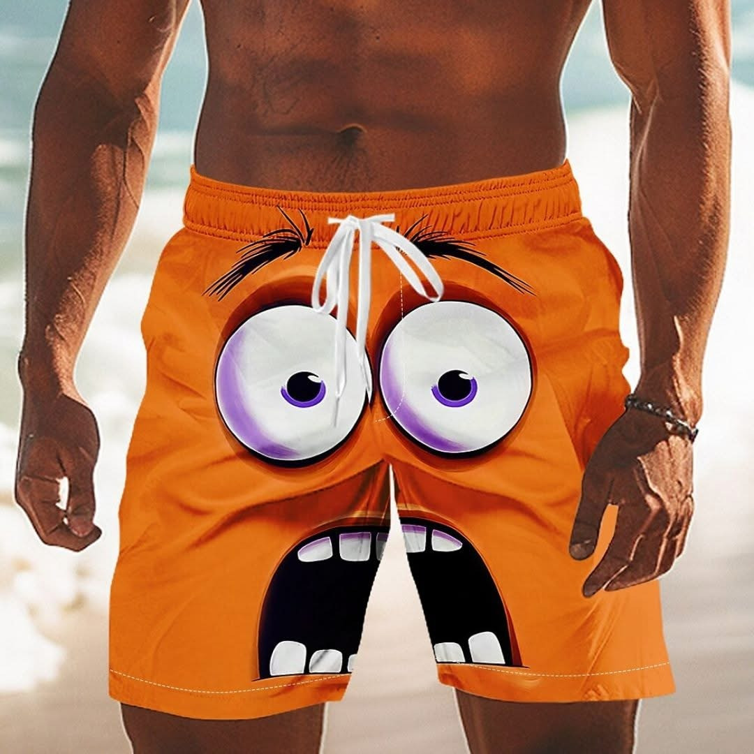 Cartoon Smile Face Big Eyes Swim Trunks Mens Shorts Funny Summer Beach Shorts Gifts