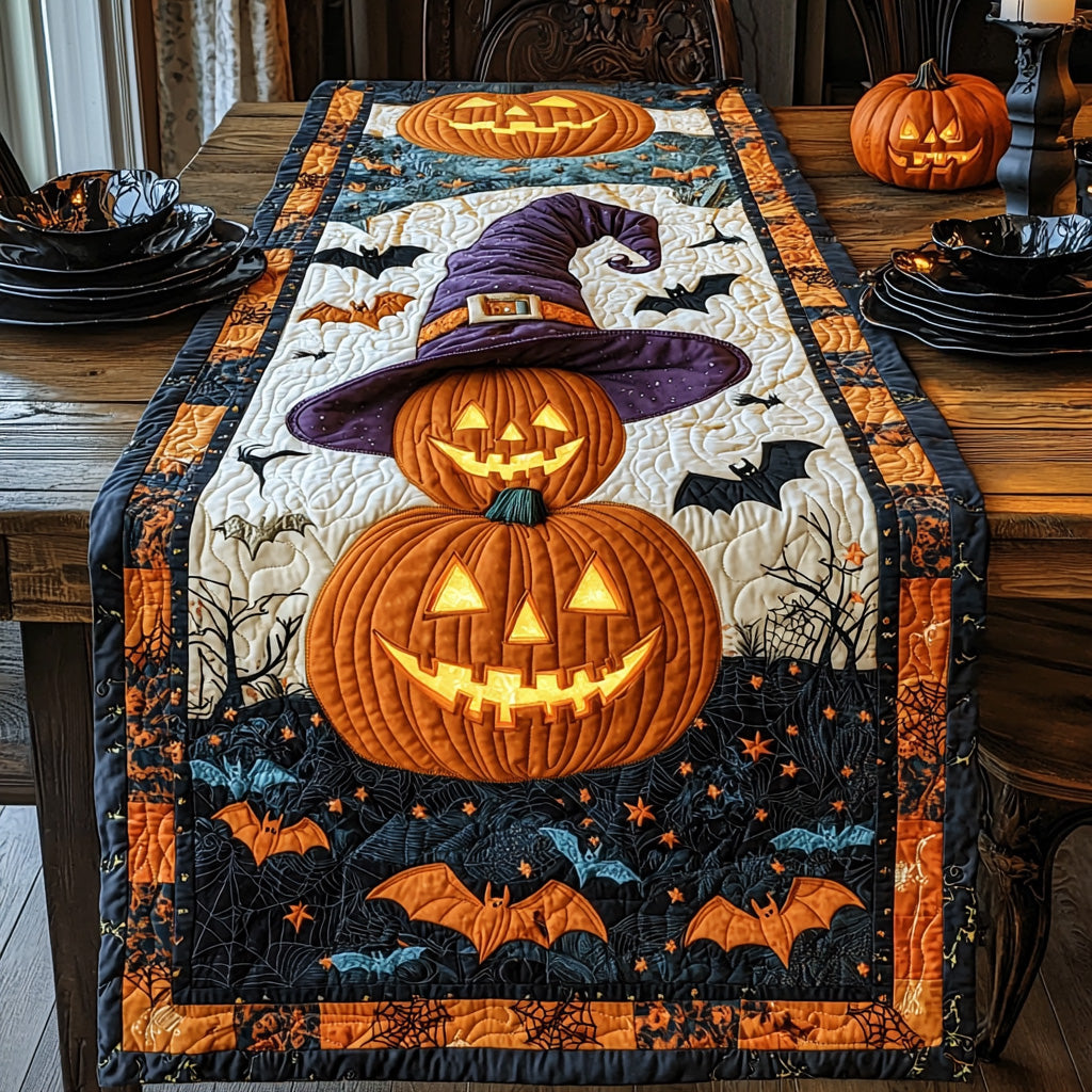 Carved Glow Quilted Table Runner Happy Halloween Table Runner Spooky Gifts For Her
