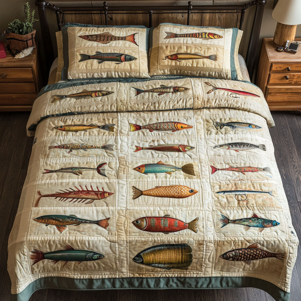 Casting Perfection Quilted Bedding Set Cozy Bedroom Decor Birthday Gifts For Fishing Lovers