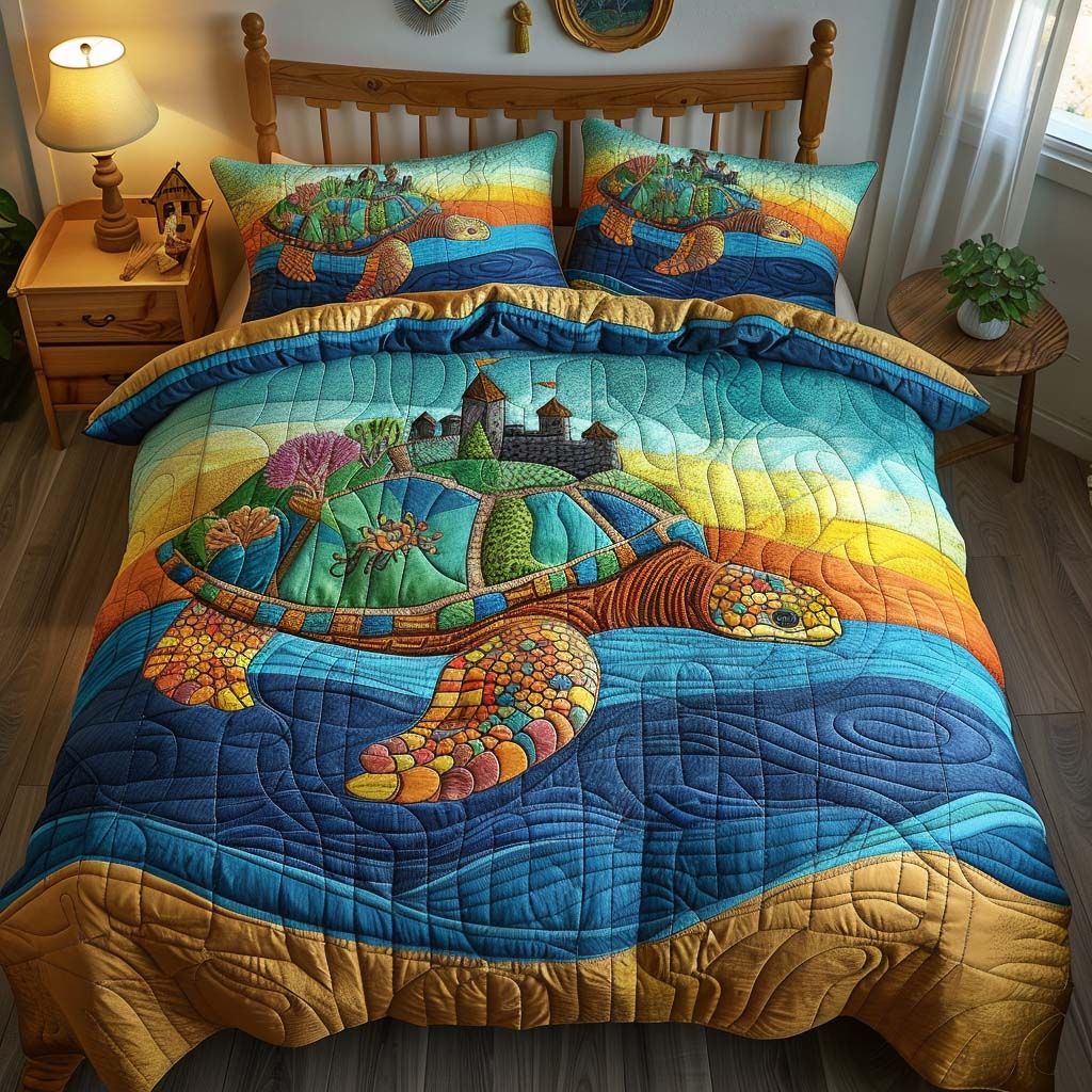 Castle Turtle Quilted Bedding Set Twin Comforter Sets Nature Themed Gift For Sister