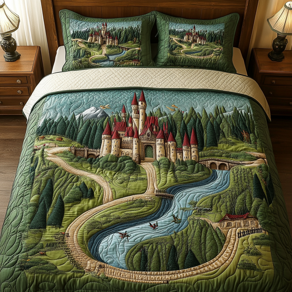 Castle View Quilted Bedding Set Holiday Duvet Covers Gifts For Castle Lovers