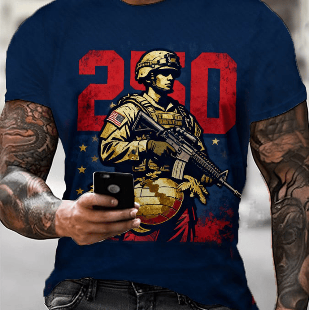 Casual Marines 250Th Anniversary Print T-Shirt Veterans Day Unique Apparel For Veteran Brother