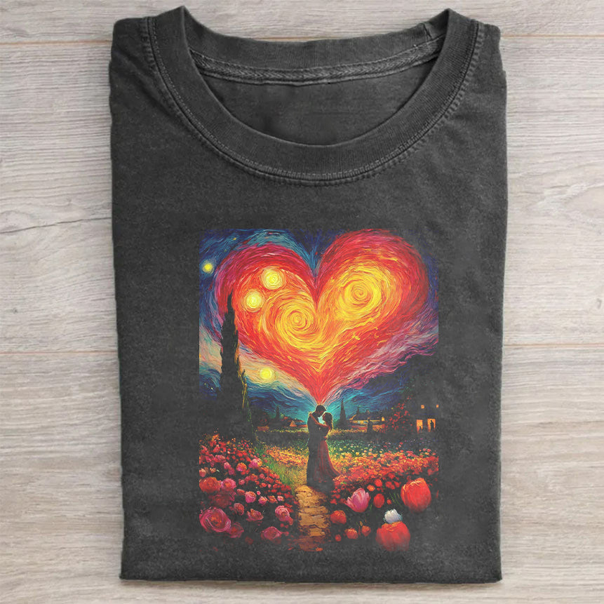 Casual T-Shirt Black Heart Landscape Print For Daily Wear Unique Merch Best Gift For Fashion Lovers
