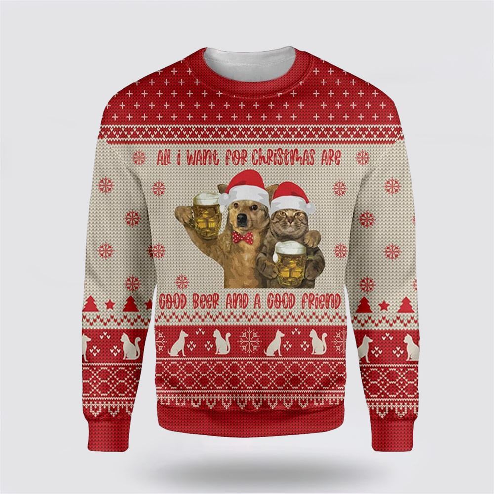 Cat All I Want For Christmas Are Good Beer Ugly Christmas Sweater Christmas Gift For Cat Love