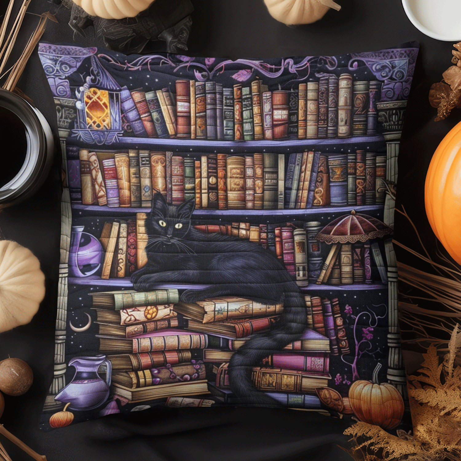 Cat Among Books Pillow Case Snowflake Christmas Pillow Cover