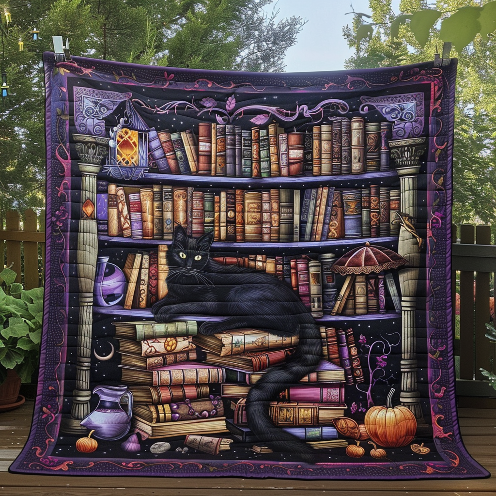 Cat Among Books Quilted Blanket Cat Christmas Gifts