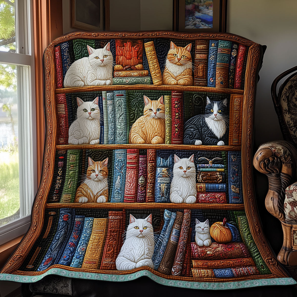 Cat And Book Quilt Blanket Best Throw Blanket Cat Lovers Owners Presents